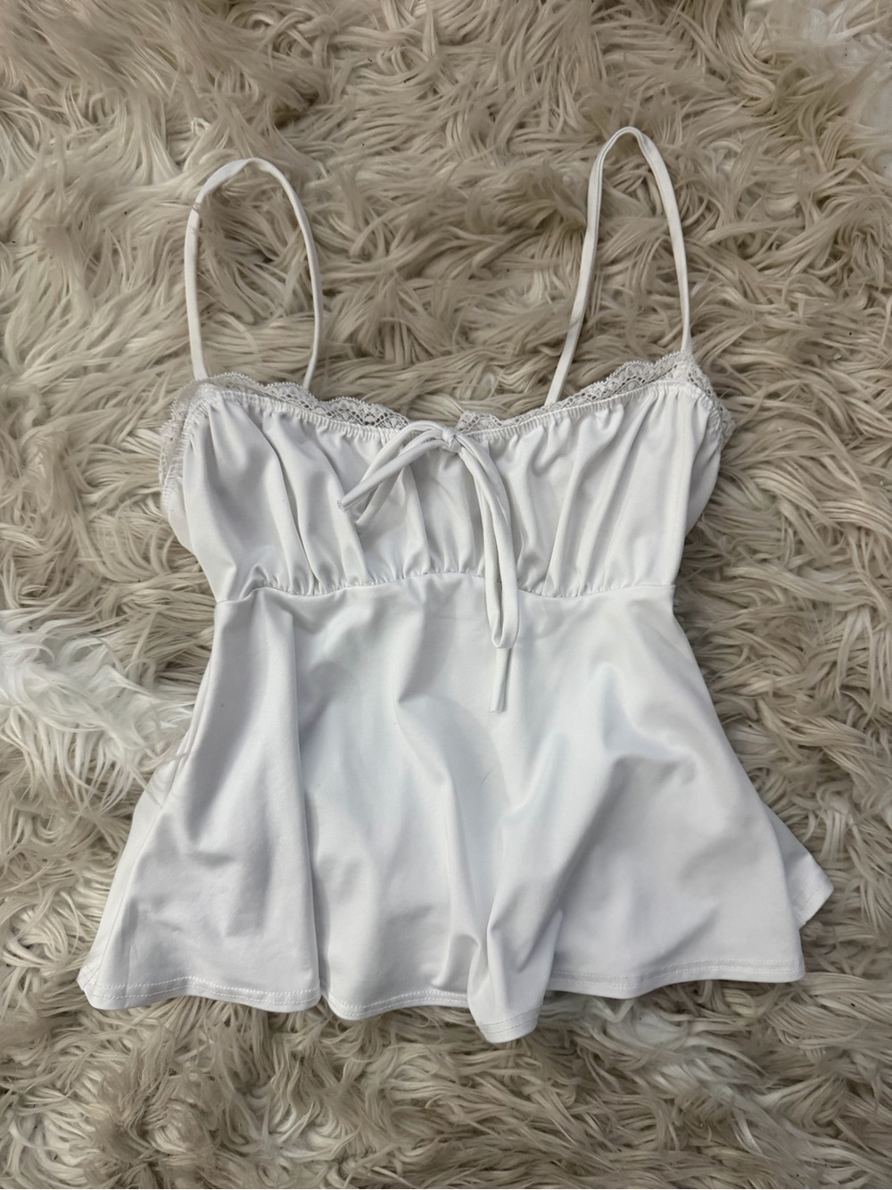 Women's White Lace-Trim Baby Doll Top